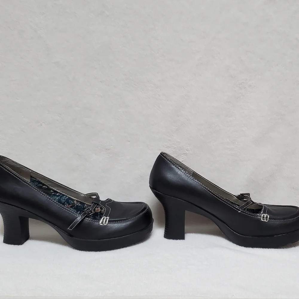 VINTAGE 90s Maurices Black Vegan Leather Platform Chunky Heel Maryjane Shoes 10